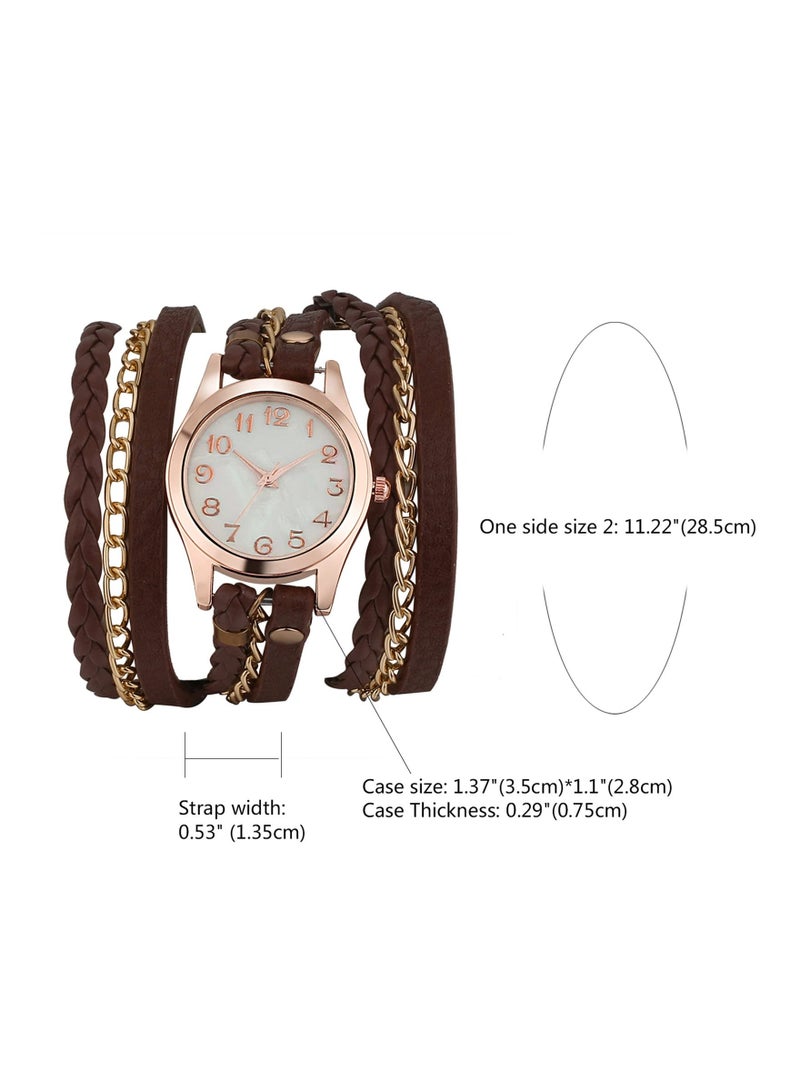 SYOSI Women Watches, Vintage Bohemia Multi-Layer Weave Wrap Leather Wristwatch Analog Quartz Bracelet Watch, Fashion Handwoven Fashion Watches Quartz Watches - Image 4