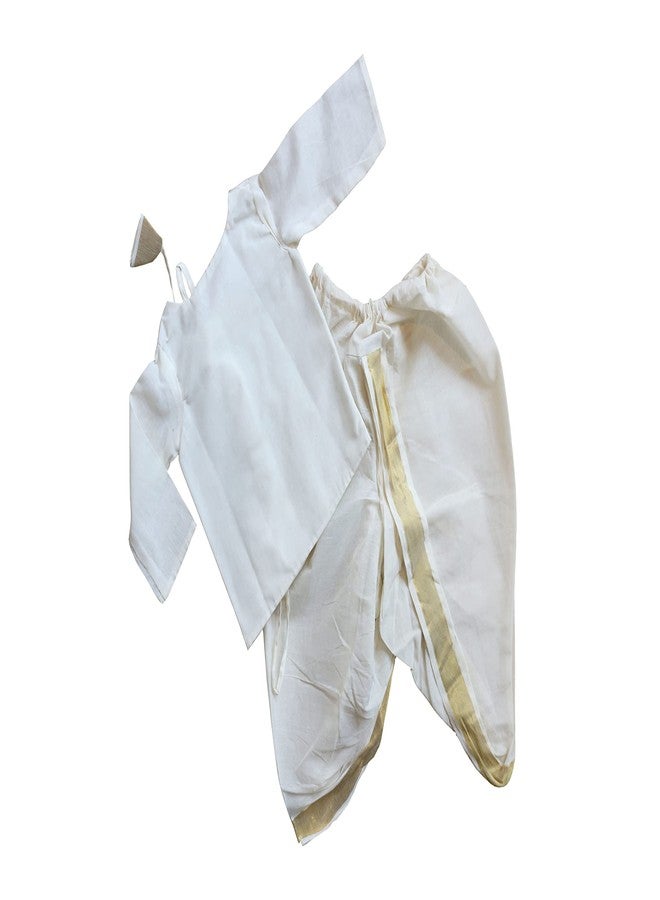 Picksparrow Baby Boy Kerala Kasavu Jhabla-Dhoti Pants/Ethnicwear/Clothing Set (3-6 Months, Chanderi-Offwhite), Solid - Image 2