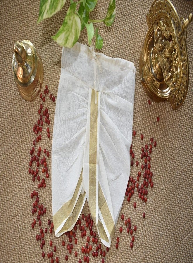 Picksparrow Baby Boy Kerala Kasavu Jhabla-Dhoti Pants/Ethnicwear/Clothing Set (3-6 Months, Chanderi-Offwhite), Solid - Image 3