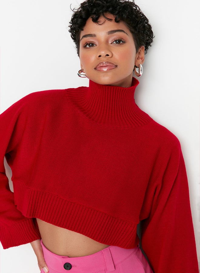 trendyol Red Super Crop Basic Knitwear Sweater - Image 2