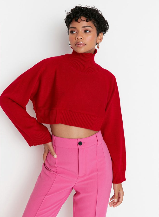 trendyol Red Super Crop Basic Knitwear Sweater - Image 1