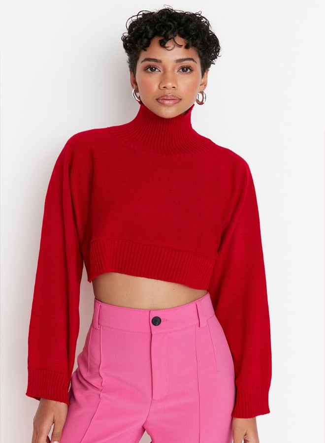 trendyol Red Super Crop Basic Knitwear Sweater - Image 3