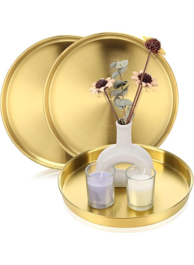 erorex 9 Inch Gold Round Stainless Steel Serving Tray Decorative Vanity Tray For Jewelry Organization Elegant Coffee Table Accessory - Image 1
