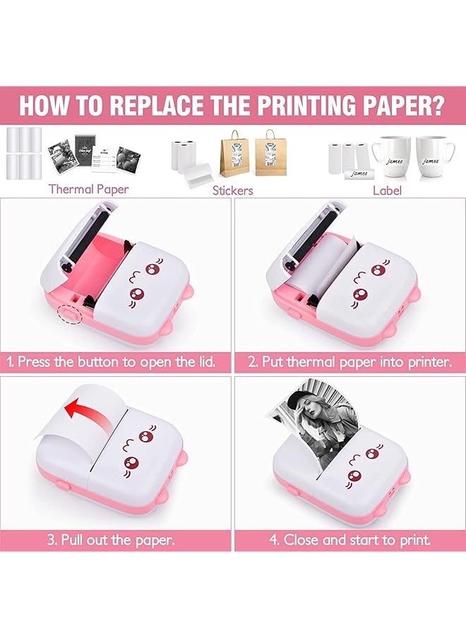 DMG TECH - Portable Bluetooth Thermal Printer With 5 Rolls Printing Paper For Ios Android Smartphone Pink - Image 1