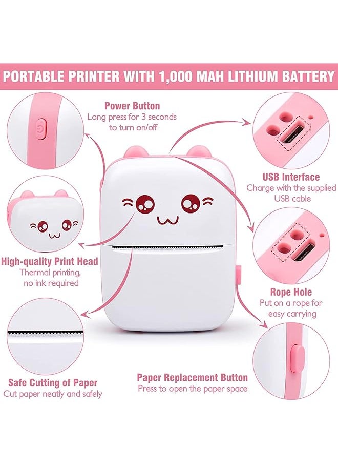 DMG TECH - Portable Bluetooth Thermal Printer With 5 Rolls Printing Paper For Ios Android Smartphone Pink - Image 1