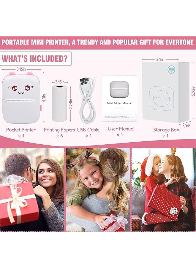 DMG TECH - Portable Bluetooth Thermal Printer With 5 Rolls Printing Paper For Ios Android Smartphone Pink - Image 1