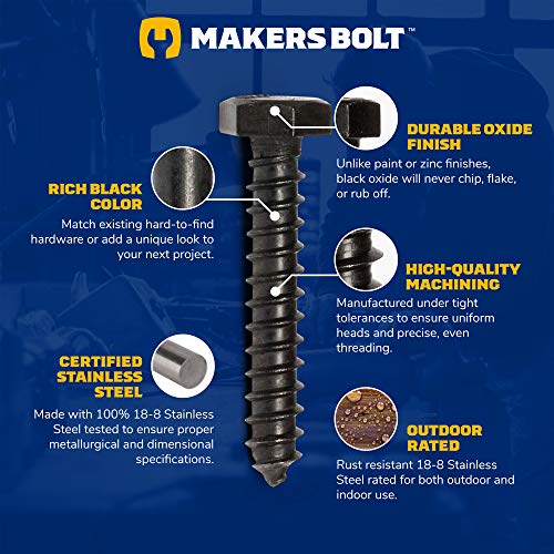 MAKERS BOLT 1/4" x 1-1/2" Stainless Steel Hex Lag Bolts (25 pcs) Black Oxidized in USA by Makers Bolt - Image 3