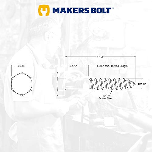 MAKERS BOLT 1/4" x 1-1/2" Stainless Steel Hex Lag Bolts (25 pcs) Black Oxidized in USA by Makers Bolt - Image 4