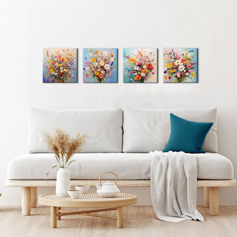 sunfrower Abstract Colorful Floral Wall Art Living Room Wildflower Pictures Wall Decor Watercolor Poppy Daisy Paintings Nature Bouquet Flowers Posters Canvas Prints Artwork Home Bedroom Decorations 12x12â€ 4P - Image 5