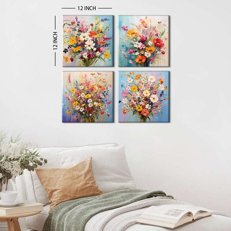 sunfrower Abstract Colorful Floral Wall Art Living Room Wildflower Pictures Wall Decor Watercolor Poppy Daisy Paintings Nature Bouquet Flowers Posters Canvas Prints Artwork Home Bedroom Decorations 12x12â€ 4P - Image 4