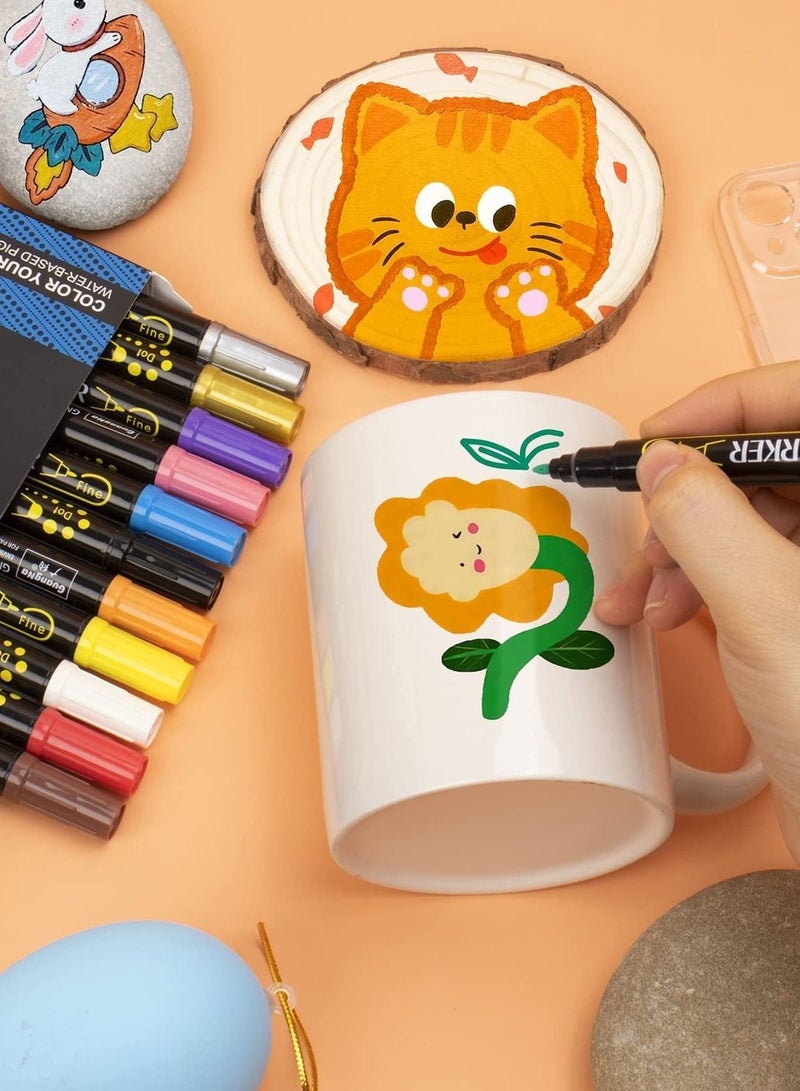 ACRYLIC أقلام تحديد الطلاء ذات الرأس المزدوج من الأكريليك مثالية للرسم على الخشب والصخور والقماش والحجر والزجاج والسيراميك والحرف اليدوية وأدوات الرسم الفنية، 12 لونًا - Image 5
