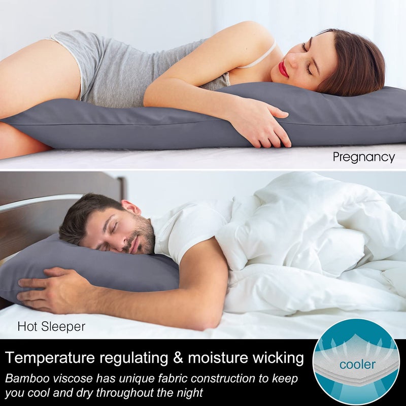 BEDELITE Body Pillow Cover, Rayon Made from Bamboo, Cooling Body Pillow Pillowcase for Hot Sleepers and Night Sweats, Breathable & Silky Soft Full Long Pillow Case Cover (Grey, 20x54 Inches) - Image 3