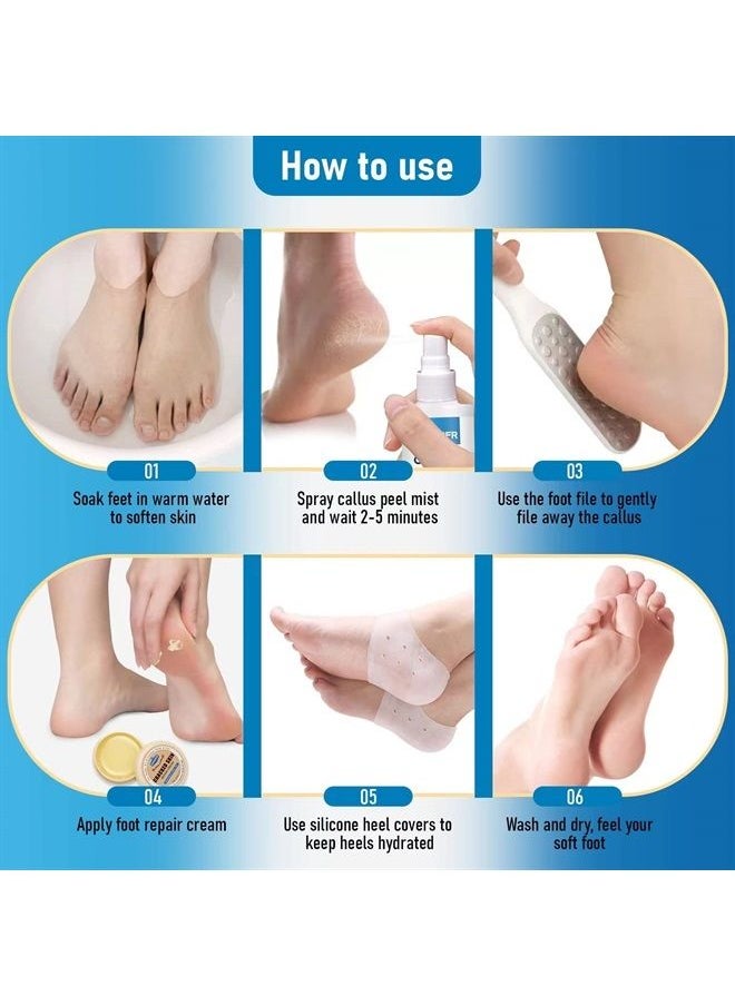 Xifepfr - XIFEPFR Callus Remover, Foot Scrubber Dead Skin Remover, Exfoliating Foot Spray, Spa Pedicure Treatment with Foot File, Cracked Heel Repair Cream, Silicone Heel Protector - Image 1