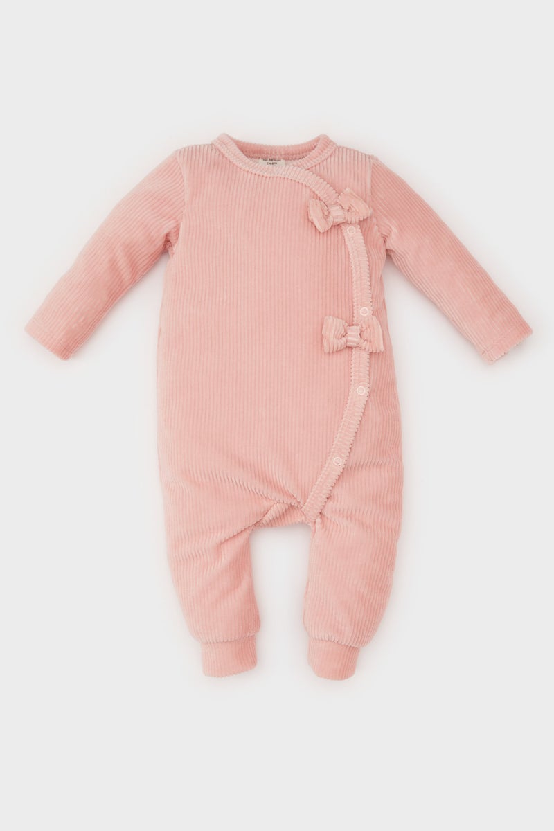 DeFacto Baby Girl Newborn Christmas Themed Velvet Jumpsuit - Image 1