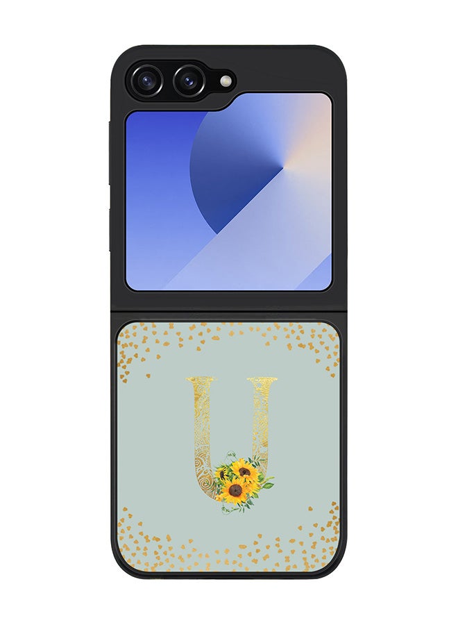 Stylizedd Rugged Black edge case for Samsung Galaxy Z Flip7 FE, Slim fit Case Cover - Custom Monogram Initial Letter Floral Pattern Alphabet - U (Light Grey ) - Image 1