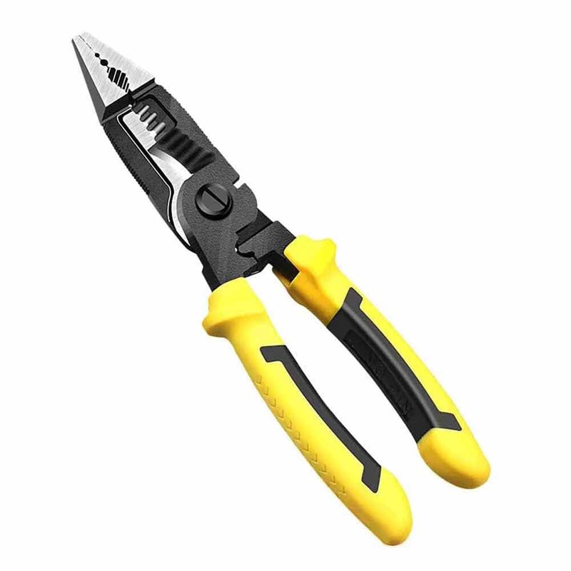 UpToDateTools Yellow 6in1 MultiFunctional Wire Stripper Scissors Electricity Wire Stripper Pliers Cutting Cable With Electrical Measuring Pliers - Image 1