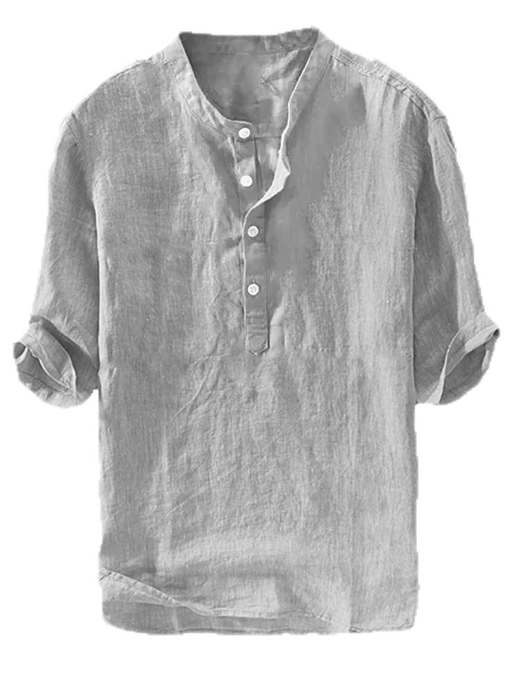 Ryannology Mens Linen Shirts Henley 3/4 Sleeve Casual Cotton T-Shirt Regular-Fit Lightweight Beach Yoga Tunic Tops - Image 1