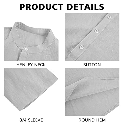 Ryannology Mens Linen Shirts Henley 3/4 Sleeve Casual Cotton T-Shirt Regular-Fit Lightweight Beach Yoga Tunic Tops - Image 2