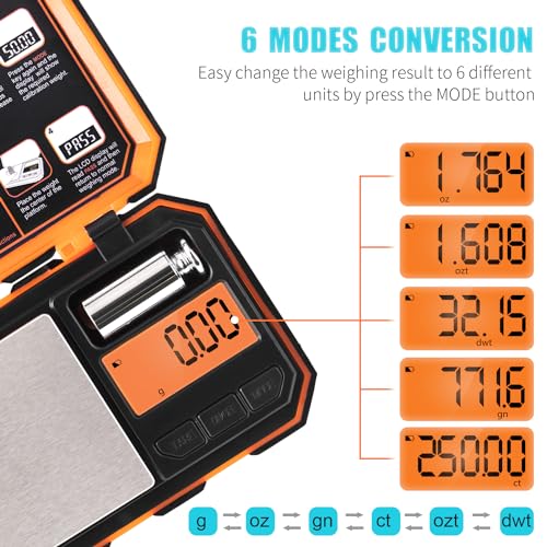 Fuzion Digital Pocket Scale, 500g x 0.01g Gram Scale, Mini Scale 6 Units Jewelry Scale with LCD Display, Tare Function for Food, Jewelry, Coin, Coffee - Image 4