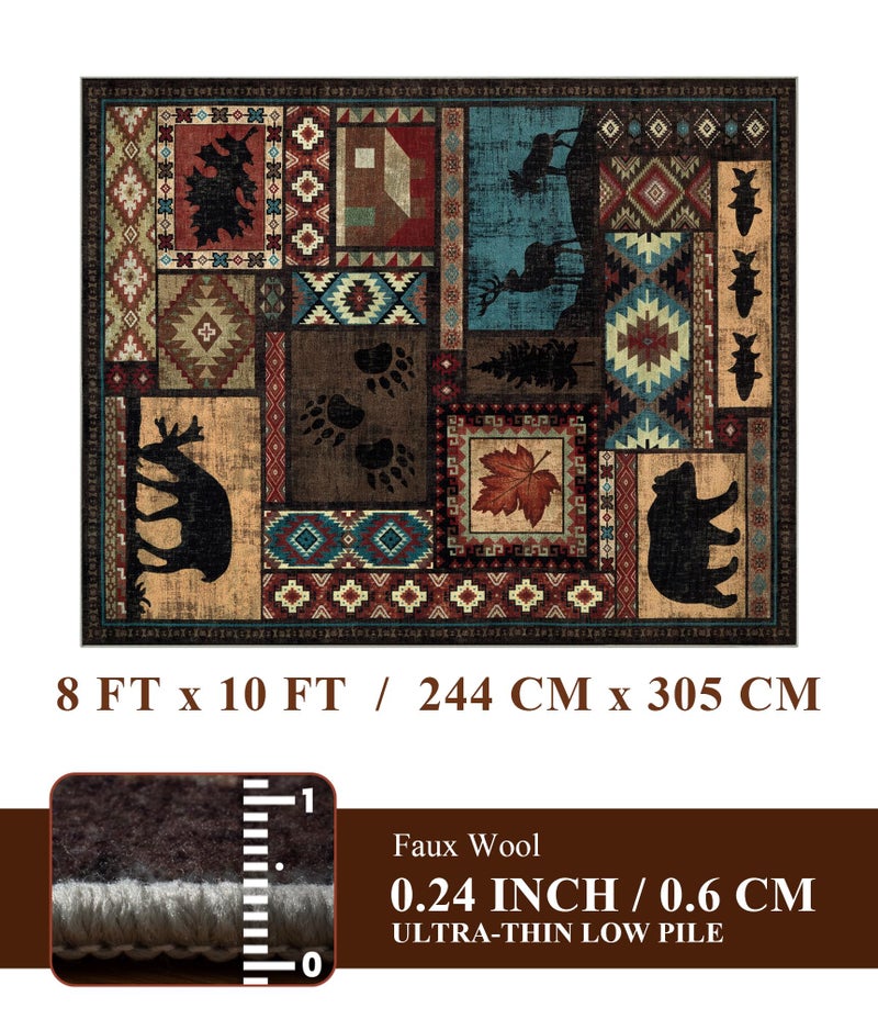 YIHOUSE Rustic Cabin Area Rug 8x10,Machine Washable Lodge Bear Rug,Non-Slip Low Pile Print Pattern Southwestern Rug for Living Room Bedroom - Image 2