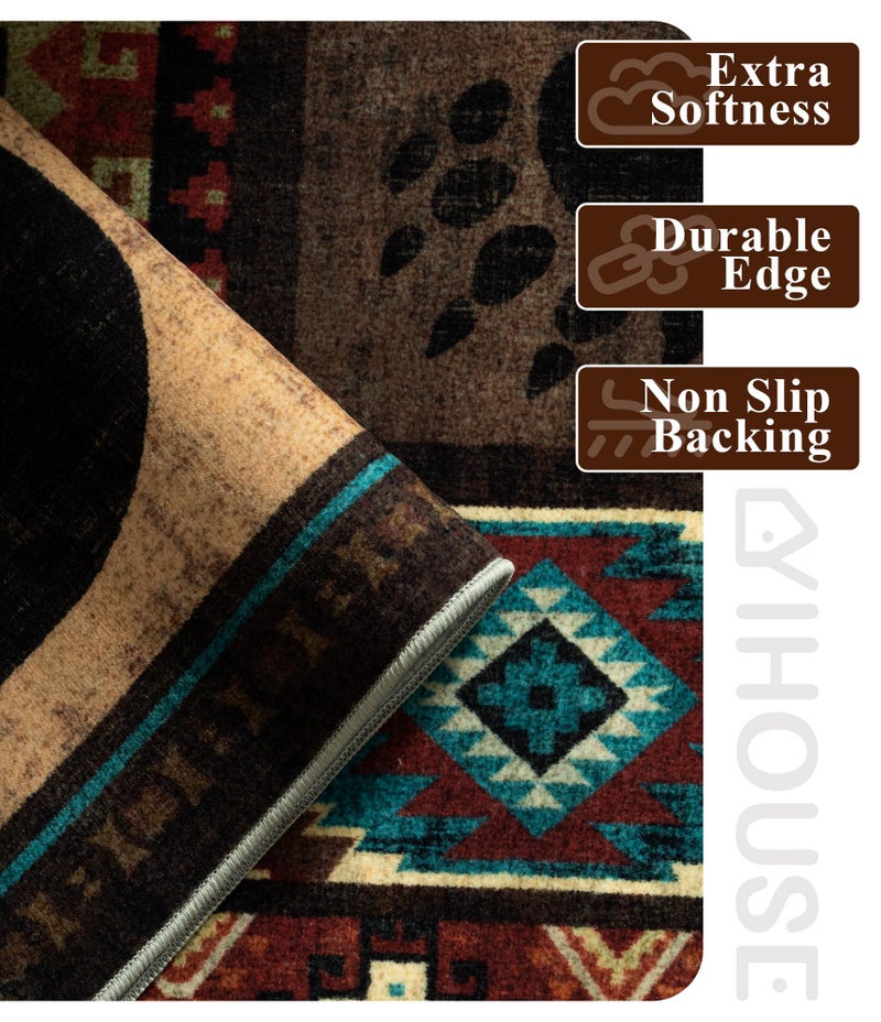 YIHOUSE Rustic Cabin Area Rug 8x10,Machine Washable Lodge Bear Rug,Non-Slip Low Pile Print Pattern Southwestern Rug for Living Room Bedroom - Image 5