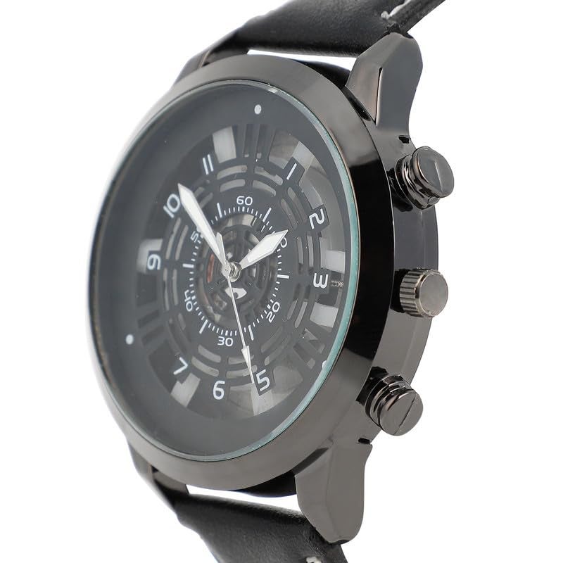 French Accent Men's The Aventra Round Watch | Onyx Black Vegan Leather Strap | Space Grey Dial | One-Size | Tang Buckle Closure | Quartz | Battery | Wrist Belt Watch for Men and Boys - Image 5