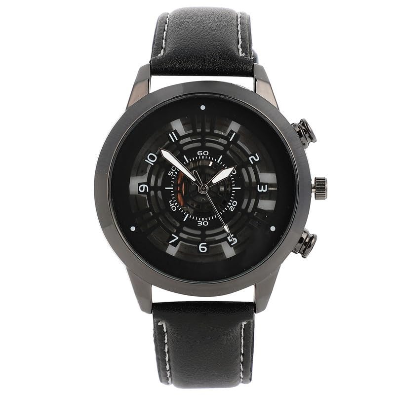 French Accent Men's The Aventra Round Watch | Onyx Black Vegan Leather Strap | Space Grey Dial | One-Size | Tang Buckle Closure | Quartz | Battery | Wrist Belt Watch for Men and Boys - Image 1