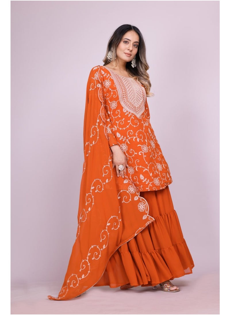 Super Asian Elegant Fox Georgette Embroidered Sharara Set – Festive & Party Ready  - Image 2