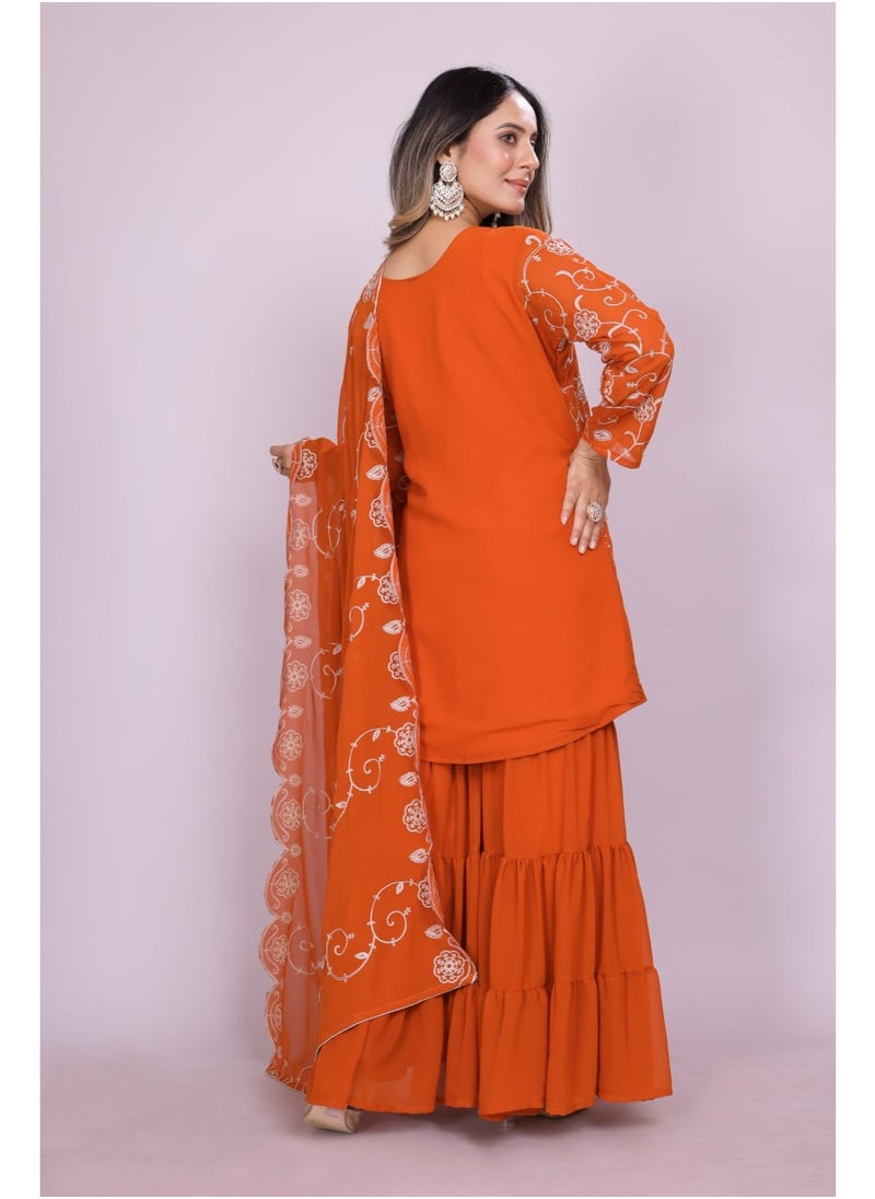 Super Asian Elegant Fox Georgette Embroidered Sharara Set – Festive & Party Ready  - Image 5