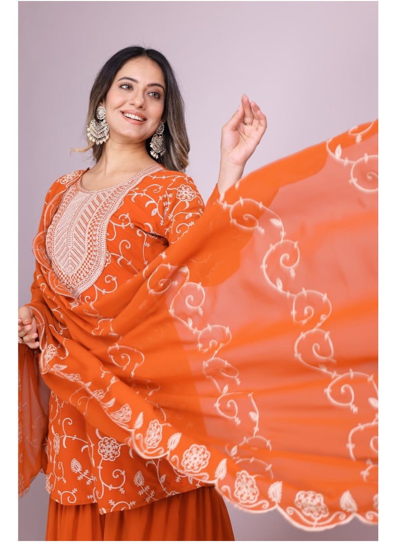 Super Asian Elegant Fox Georgette Embroidered Sharara Set – Festive & Party Ready  - Image 4
