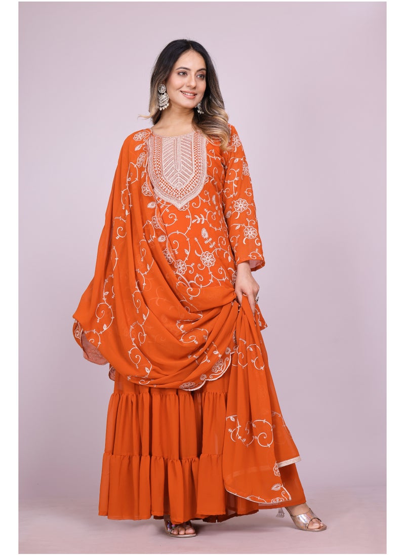 Super Asian Elegant Fox Georgette Embroidered Sharara Set – Festive & Party Ready  - Image 1
