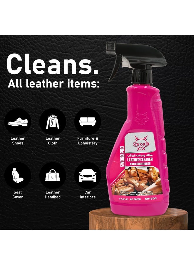 Sword Pro Leather Cleaner and Conditioner 500ml Premium Car Leather Care Spray for Seats, Interior, Upholstery, Shoes, Bags Deep Cleaning, Conditioning, UV Protection, Anti-Crack, Anti-Fade Formula SW-703 - Image 2