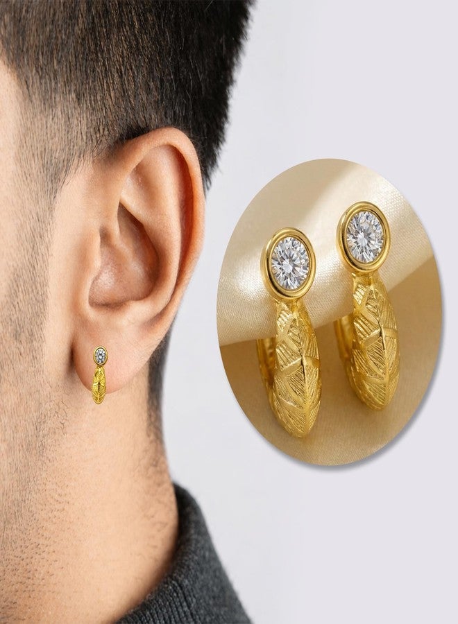 VAMA FASHIONS 18K Gold Plated Anti Tarnish Crystal Stone Round Textured Smooth Design Kaju Bali Stud Huggie Hoop Ear Rings Piercing Kan Ki Baali Earrings For Men & Boys - Image 5