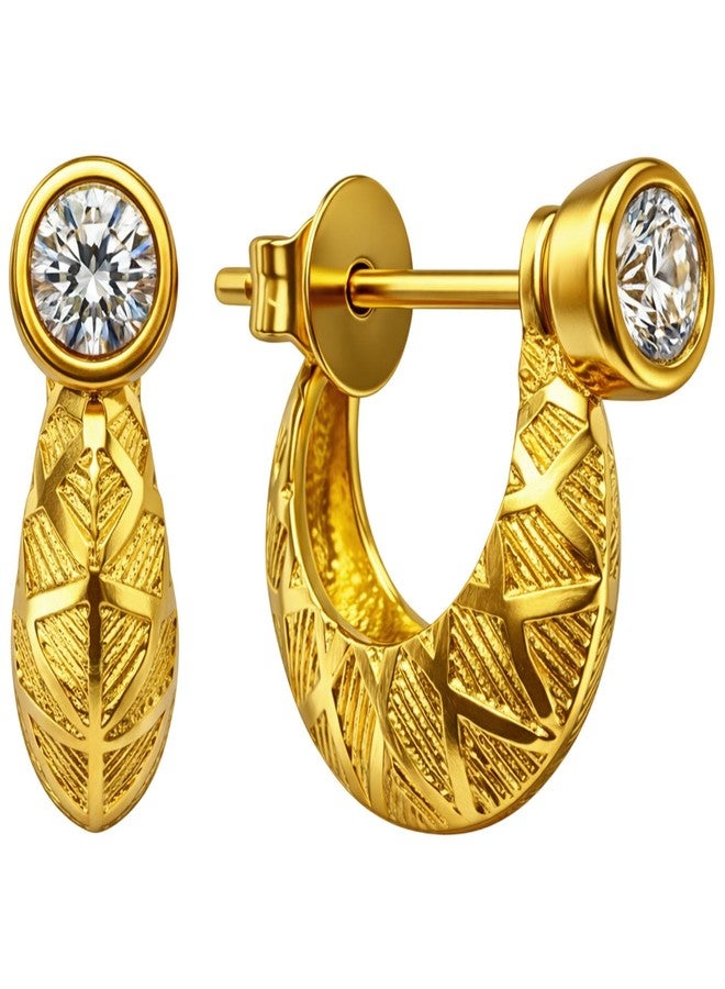 VAMA FASHIONS 18K Gold Plated Anti Tarnish Crystal Stone Round Textured Smooth Design Kaju Bali Stud Huggie Hoop Ear Rings Piercing Kan Ki Baali Earrings For Men & Boys - Image 1