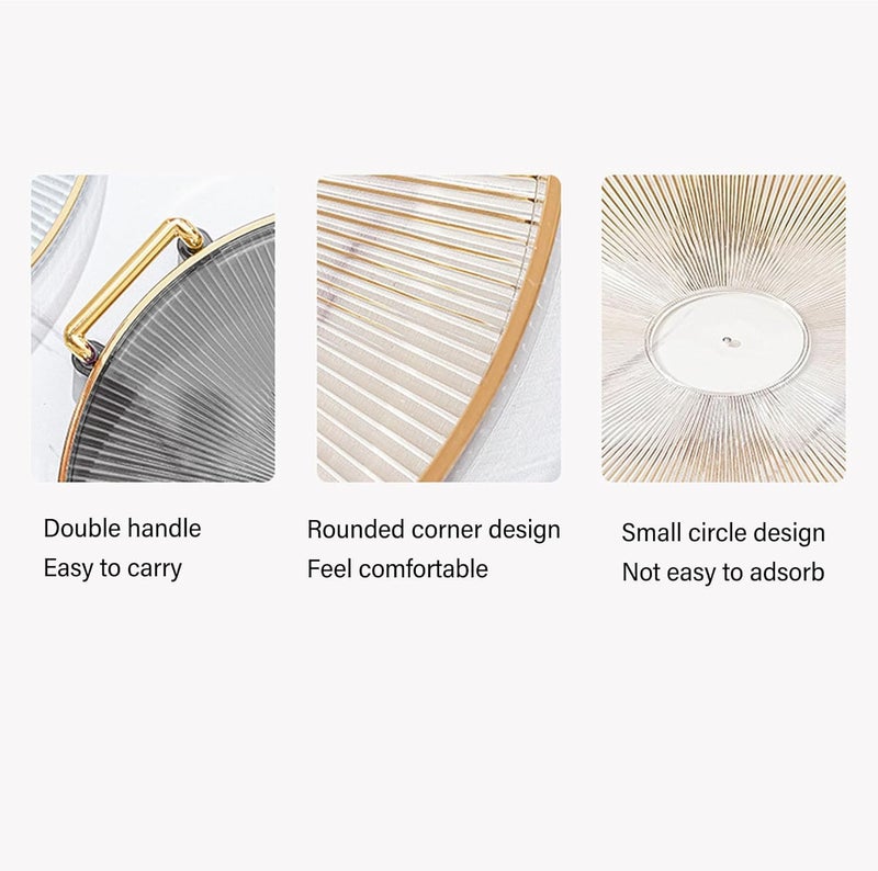 Deoxys Round Serving Tray - Round Clear and Gold Serving Tray with Golden Handles - Elegant Fruit Plate for Living Room, Bathroom, Kitchen, Snack Coffee Bread Fruit - Image 4