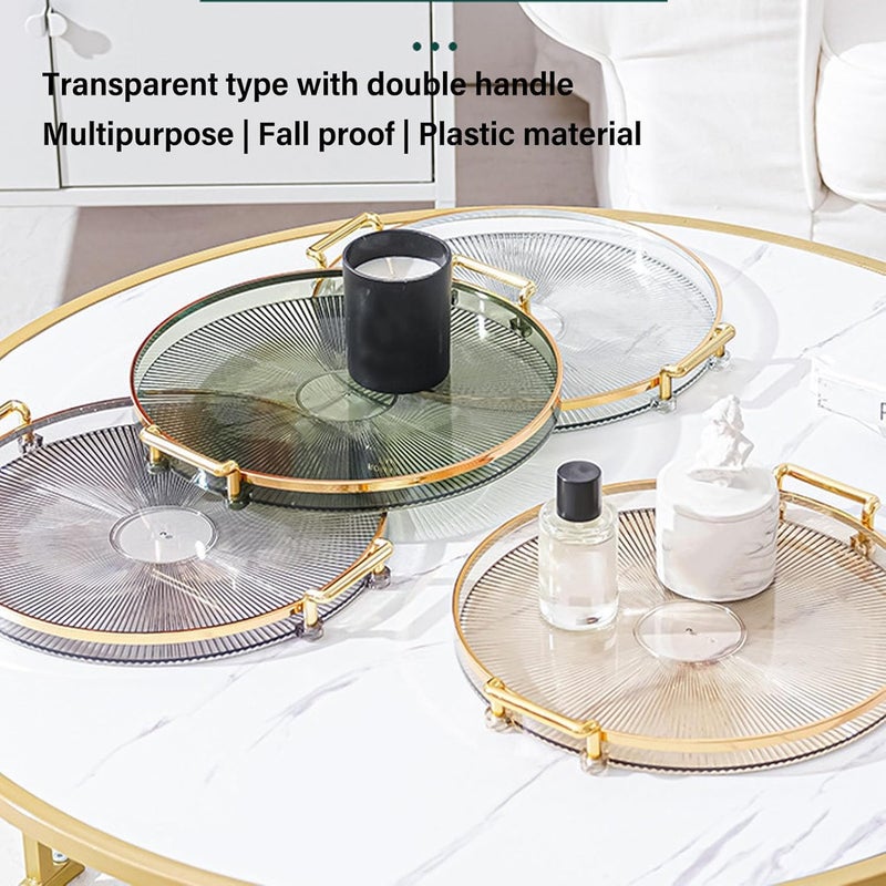 Deoxys Round Serving Tray - Round Clear and Gold Serving Tray with Golden Handles - Elegant Fruit Plate for Living Room, Bathroom, Kitchen, Snack Coffee Bread Fruit - Image 3