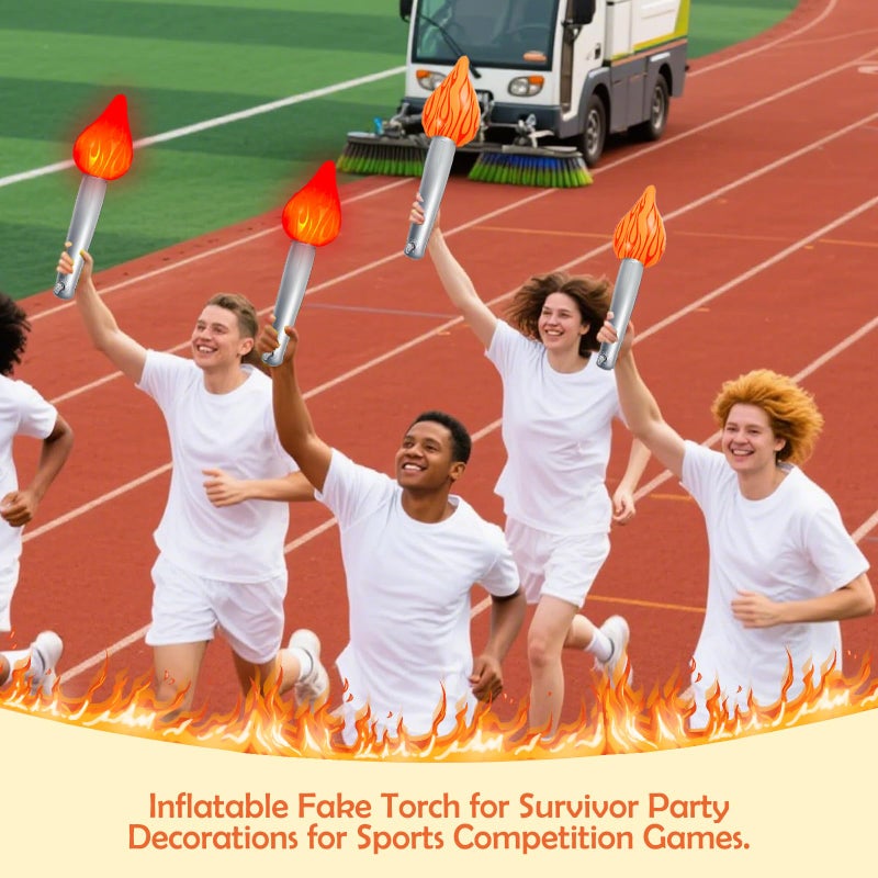 SureOBliss 3PCS Inflatable Fake Torch with LED Light,16'' Fun Torch Inflates for Sports Competition Games Medieval Luau Themed Party,Orange Inflatable Torch for Sports Party Decorations - Image 2
