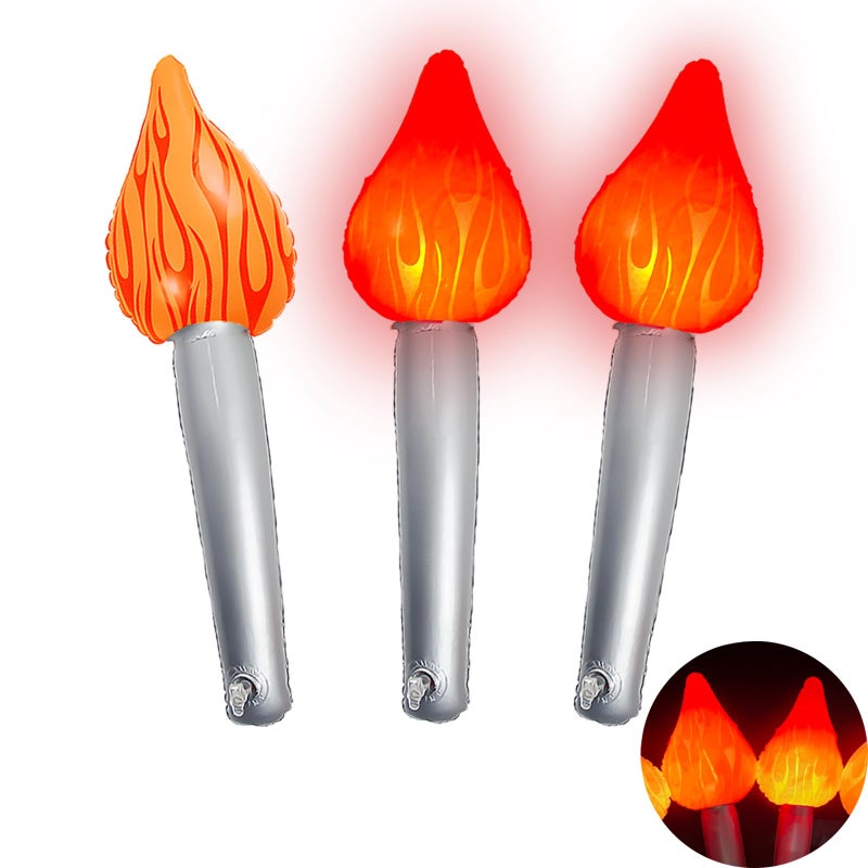 SureOBliss 3PCS Inflatable Fake Torch with LED Light,16'' Fun Torch Inflates for Sports Competition Games Medieval Luau Themed Party,Orange Inflatable Torch for Sports Party Decorations - Image 1