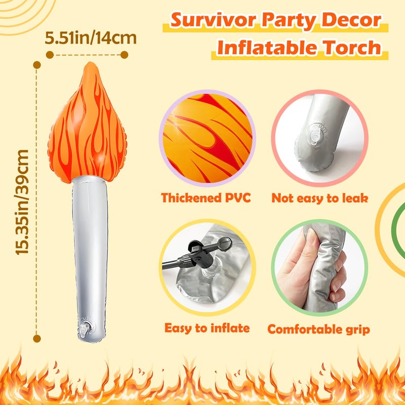 SureOBliss 3PCS Inflatable Fake Torch with LED Light,16'' Fun Torch Inflates for Sports Competition Games Medieval Luau Themed Party,Orange Inflatable Torch for Sports Party Decorations - Image 5