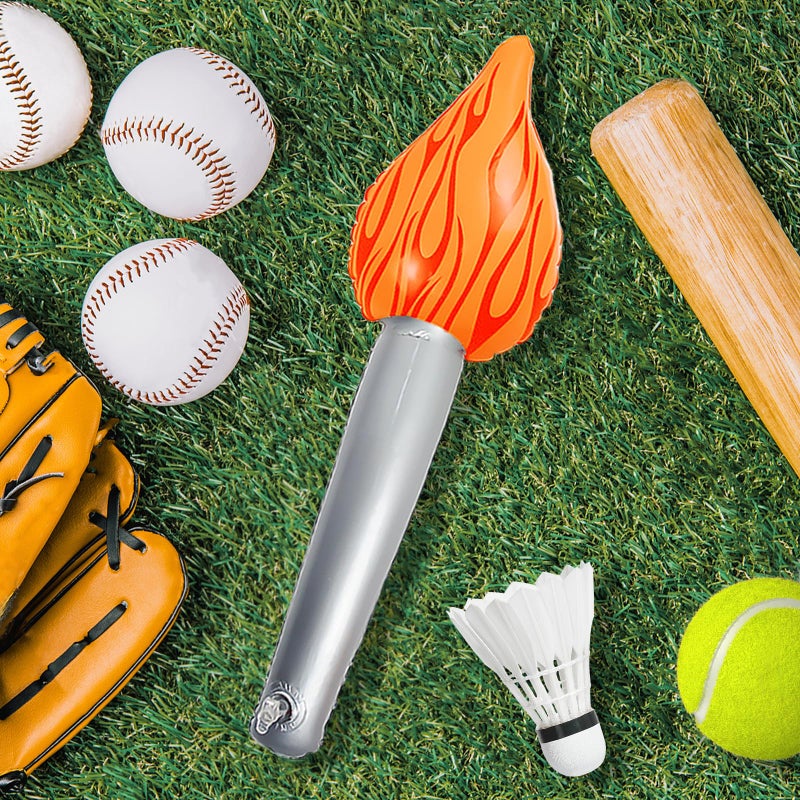 SureOBliss 3PCS Inflatable Fake Torch with LED Light,16'' Fun Torch Inflates for Sports Competition Games Medieval Luau Themed Party,Orange Inflatable Torch for Sports Party Decorations - Image 3