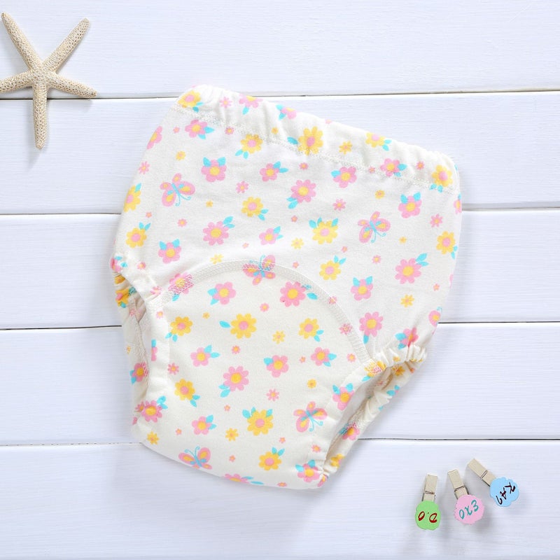 Korean 4-Layer Muslin Diaper Waterproof Reusable Cotton Training Pants for Newborn Butterfly flower 