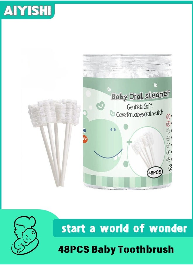 AIYISHI 48PCS Baby Toothbrush Newborn or Baby Tongue Cleaner Disposable Baby Gum Cleaning Gauze Oral Cleaning Care Suitable for 0-36 Months Baby (1Pack)  - Image 1
