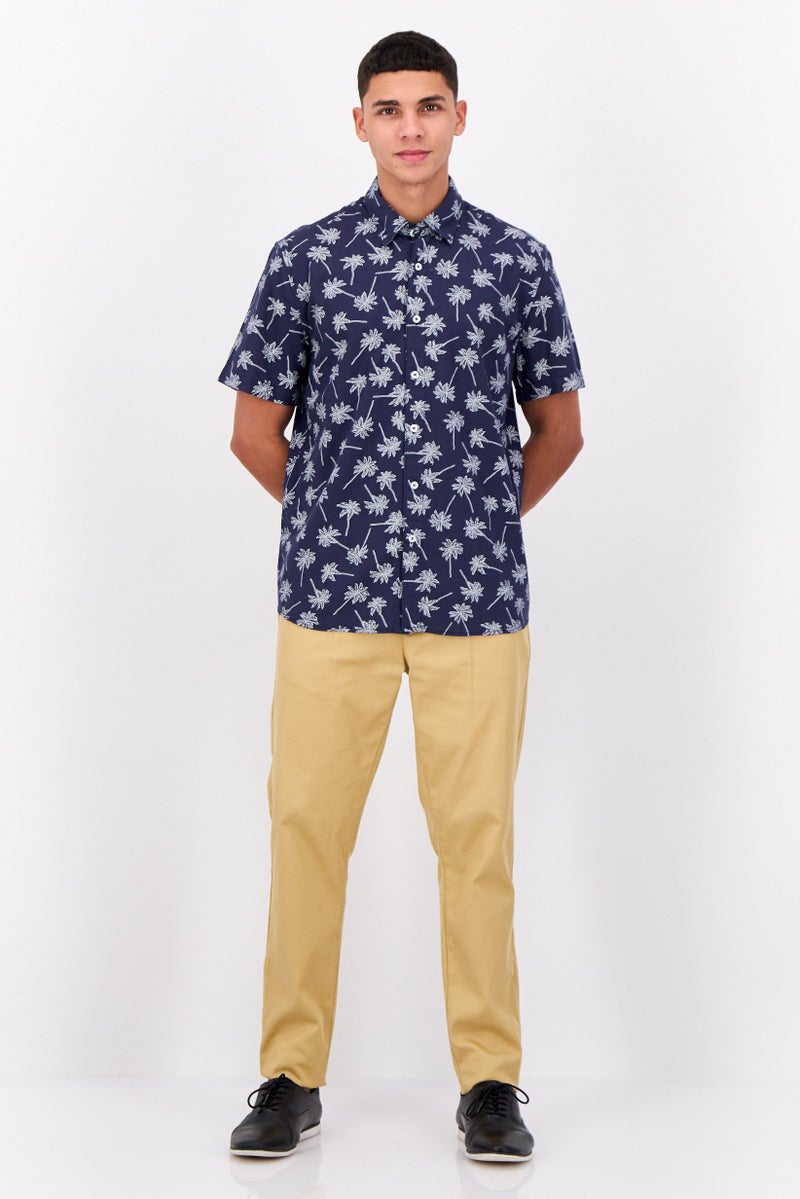 Peter Werth Men Regular Fit Short Sleeve All Over Printed Casual Shirt, Navy - Image 4