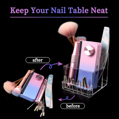 ANGNYA Nail Drill Holder Grinding Bit Storage Box, 10 Holes Transparent Nail Drill Bit Holder Plastic Nail Drill Tool Organizer Manicure Tools Display Box for Nail Tech Supplies - Image 3