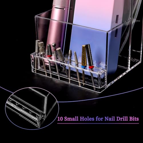 ANGNYA Nail Drill Holder Grinding Bit Storage Box, 10 Holes Transparent Nail Drill Bit Holder Plastic Nail Drill Tool Organizer Manicure Tools Display Box for Nail Tech Supplies - Image 5