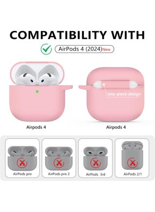 Soft Silicone Protective Case Cover for AirPods 4 with Cleaner Kit and Keychain(Pink) - view 2