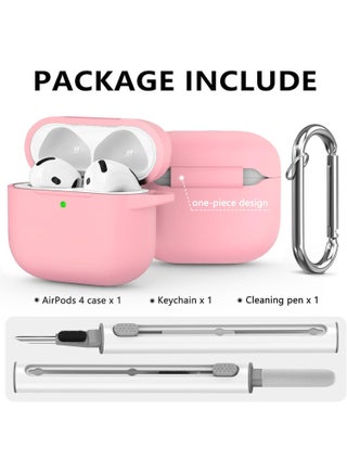 Soft Silicone Protective Case Cover for AirPods 4 with Cleaner Kit and Keychain(Pink) - view 3