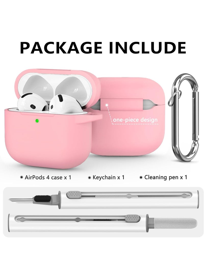SJet Soft Silicone Protective Case Cover for AirPods 4 with Cleaner Kit and Keychain(Pink) - Image 3