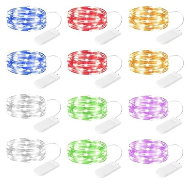 Brightown 24 Pack Fairy Lights Battery Operated Warm White LED String Lights, 7ft Flexible Copper Wire, Waterproof IP65, for Home Decor, Weddings, DIY Crafts