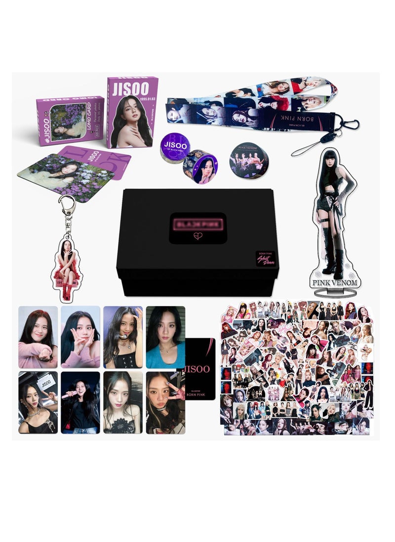 Generic Blackpink Born Pink Jisoo Single Album Big Gift Box With 55-Pcs Lomo Cards,93-Pcs Stickers,Photo Card*8,Hand Account Tape*2,Acrylic Stand,Keychain,Lanyard  - Image 1